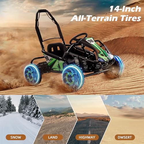 Kids Electric Drift Go Kart, Crazy High Speed Racing ATV, Peak 1200W Powerful Brushless Motor, 48V 12Ah Battery, 4-axis Suspension, 3 Speed Modes