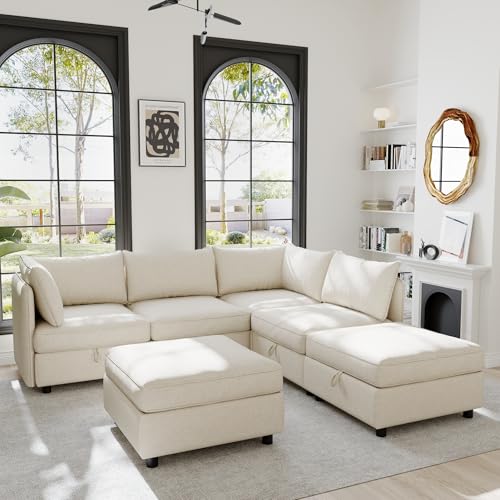 Oversized Modular Storage Sectional Sofa Customizable Seating Group Sofa&Couch Convertible Sleeper Sofabed with Movable Ottomans and Seat