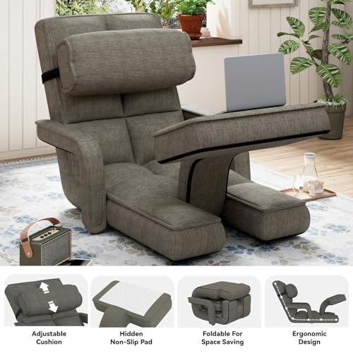 Esright Floor Chair, Padded Folding Gaming Chair with 14-Level Adjustable Backrest