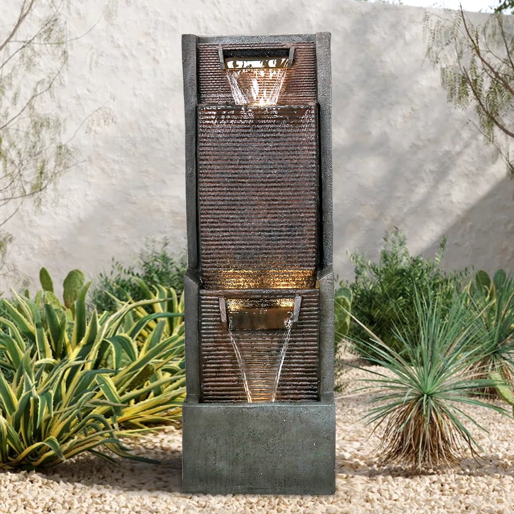 Willwolf Water Fountain Outdoor 39.3” H Fountain Modern Floor-Standing Waterfall Fountain with Led Lights Water Fountains Indoor for Office, House