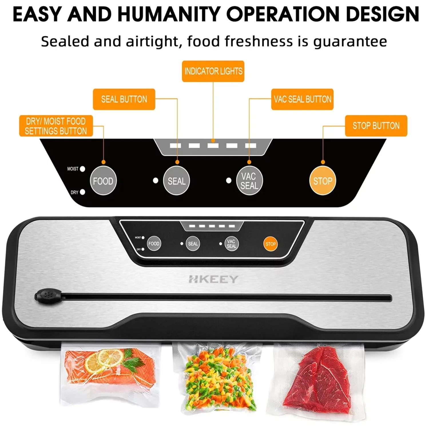 Food Vacuum Sealer Machine with 2 Rolls Food Vacuum Sealer Bags  .Food Storage Saver Dry & Moist Food Modes, Led Indicator Lights, Easy to Clean