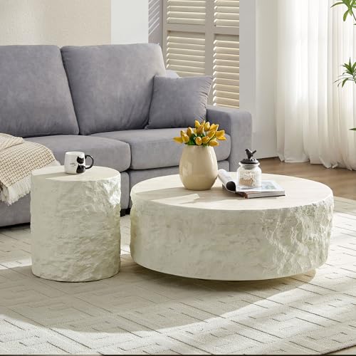 JUSTONE 15.75 ''Round Coffee Table, Accent End Table for Living Room Office Apartment, Modern Minimalist Side Table with Faux Marble Pattern
