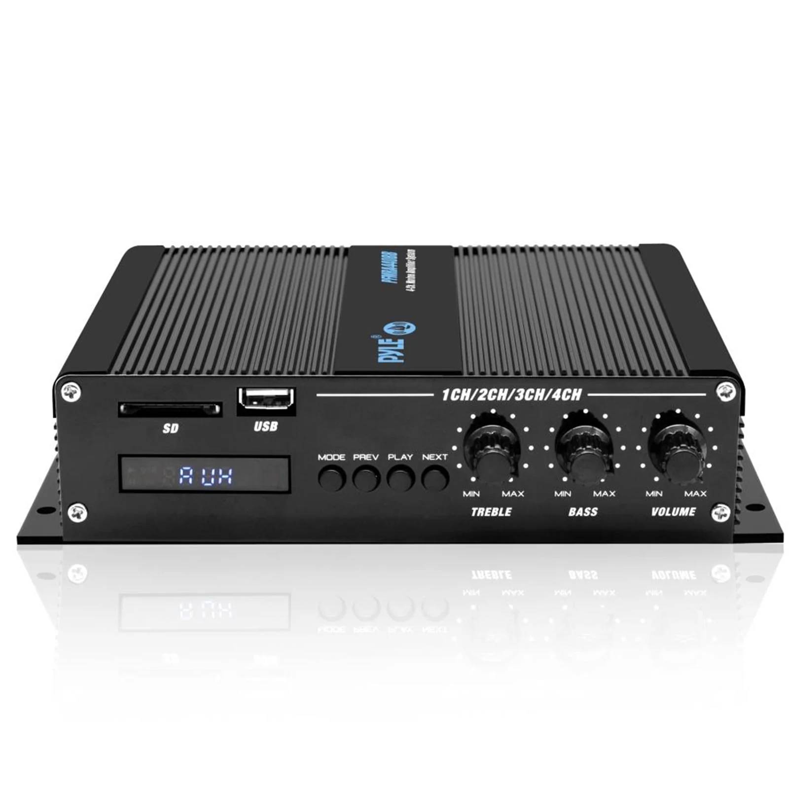 Pyle 400 Watt 4-Channel BT Marine Amplifier Weather Resistant cordfree Audio Amp System with MP3/USB/SD Readers, Black