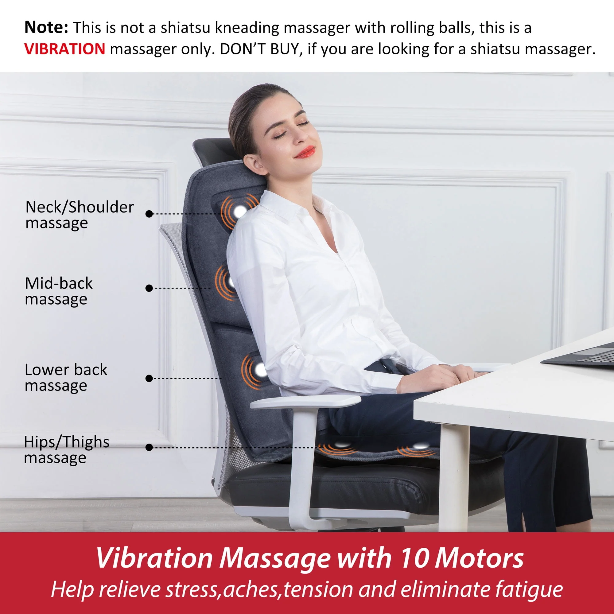 COMFIER Motors Massage Seat Cushion with 3 Level Heating Pad, Back Massager, Black, Gift for Men Women, Home/Car Use