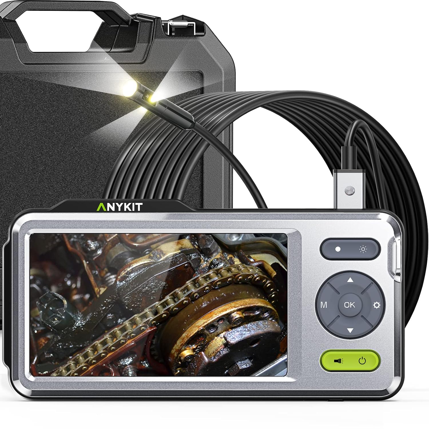 Triple Lens Endoscope, Anykit 1080P Borescope Inspection Camera with Light, IP67 Waterproof Snake Camera with 5 Inch Screen