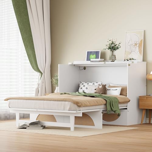 Harper & Bright Designs Full Size Murphy Bed Cabinet Wall Bed Chest with USB
