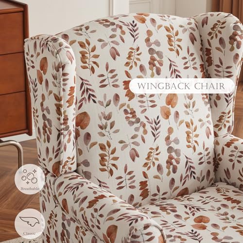 MELLCOM Floral Accent Chair, High Back Upholstered Armchair with Solid Legs, Leisure Single Sofa Chair for Living Room, Bedroom, Home Office