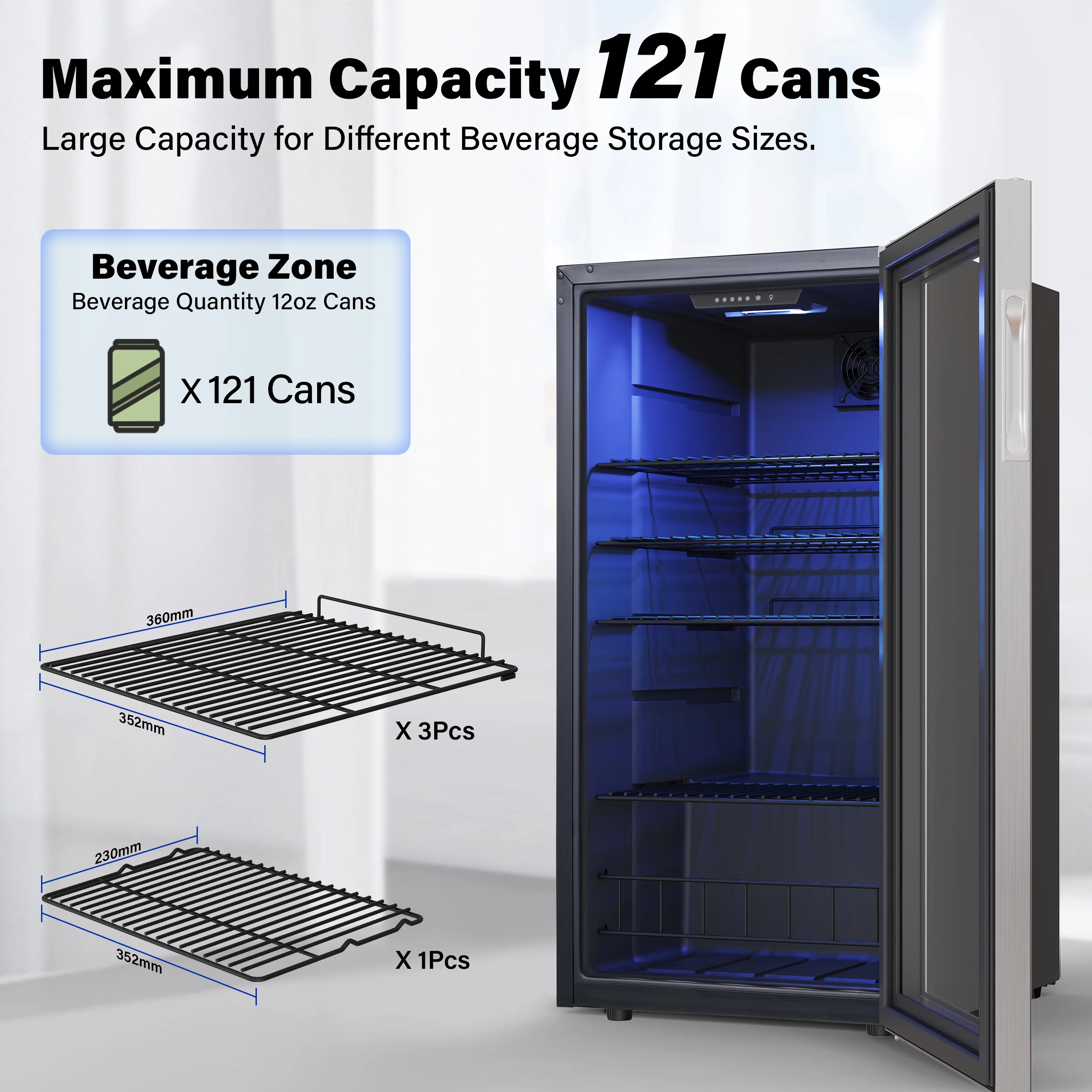 Yeego Beverage Refrigerator Cooler, Freestanding Compact Mini Drink Fridge with Glass Door,95-121 Can