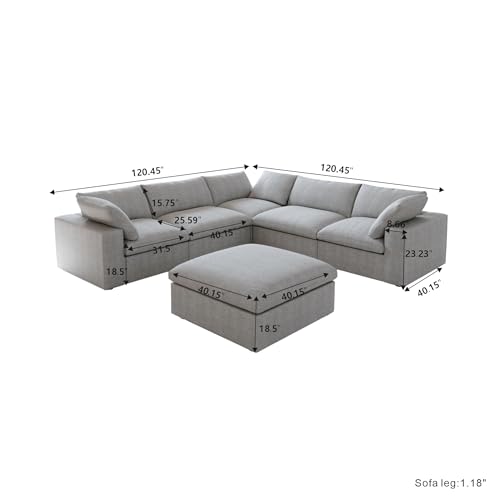 160.6" Cloud Couch Modular Sectional Sofa for Livingroom,Oversized Convertible Sofa with Storage Ottomans,6 Seat Wide Couches
