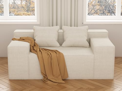 Modern Loveseat, Sofa Couch in a Box, No Assembly Needed, with 2 Pillows, Cat-Scratch Resistant Linen,Small Sofa for for Small Space, Living Room