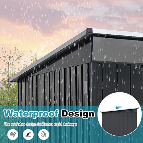 8x6 FT Outdoor Storage Shed, Metal Tool Shed with Lockable Doors, Peaked Roof & Frame Floor