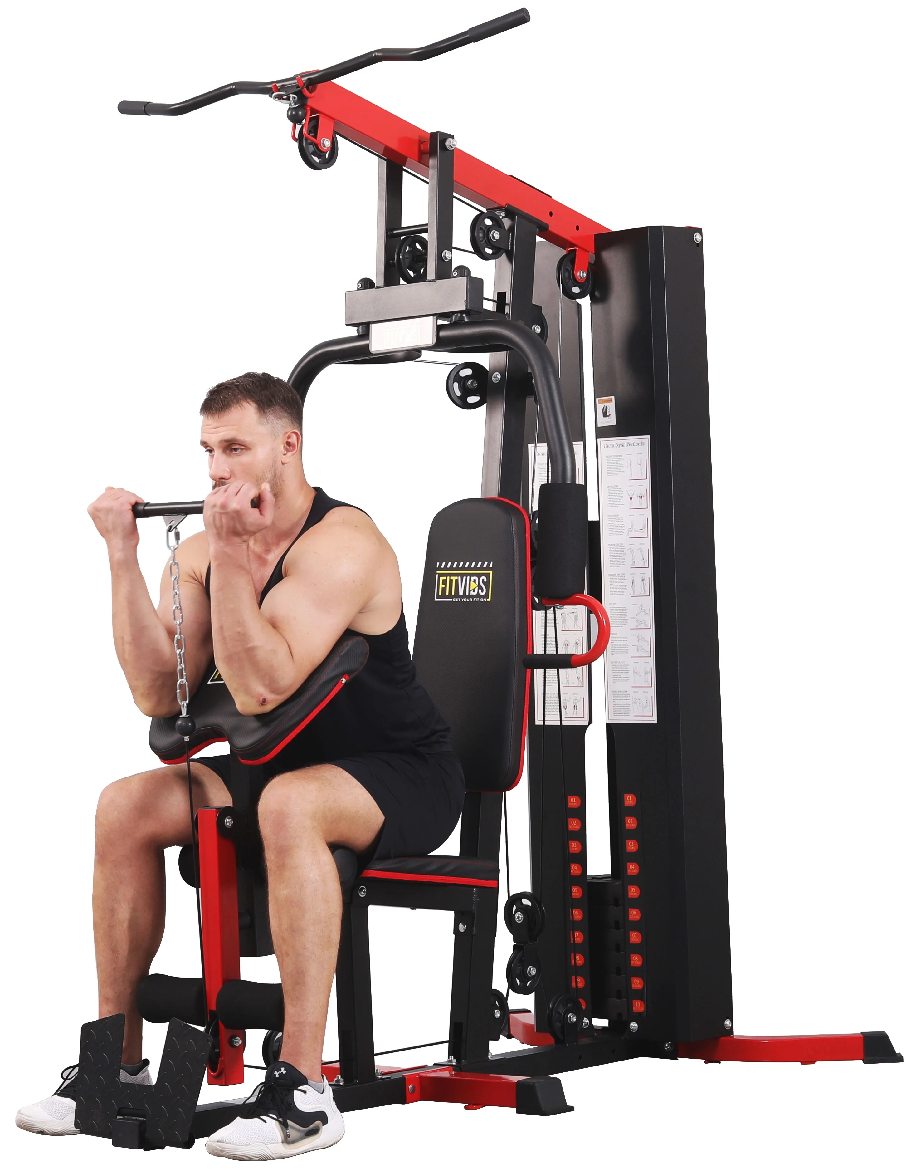 Fitvids LX750 Home Gym System Workout Station with 330 Lbs of Resistance, 122.5 Lbs Weight Stack, One Station