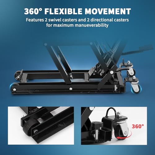 Hydraulic Motorcycle Lift Jack 1500Lb Capacity ATV Scissor Jack with 4.7-14.57in Height Adjustment, Non-Slip Platform & 360° Swivel Casters