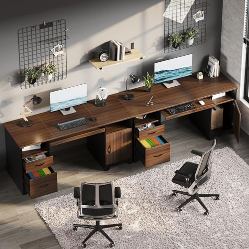 Bestier 59” Executive Desk with 2 Drawers, Computer Desk with Storage Cabinet, Industrial Wood Desk with File Drawer