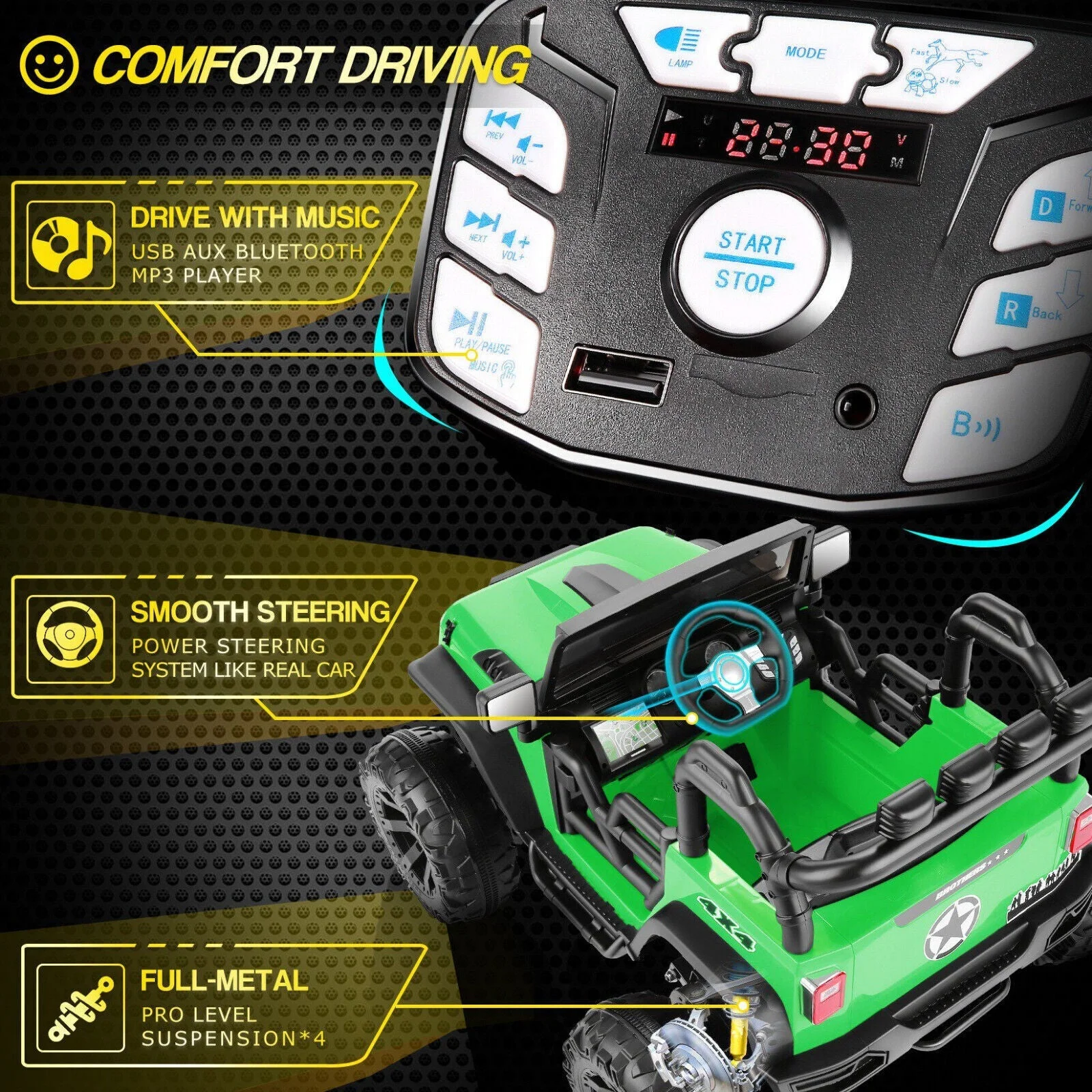 2-Seater Kids Ride on Truck Electric Toys Car with Parent Remote Control 24V 200W - Curated Treasures Market