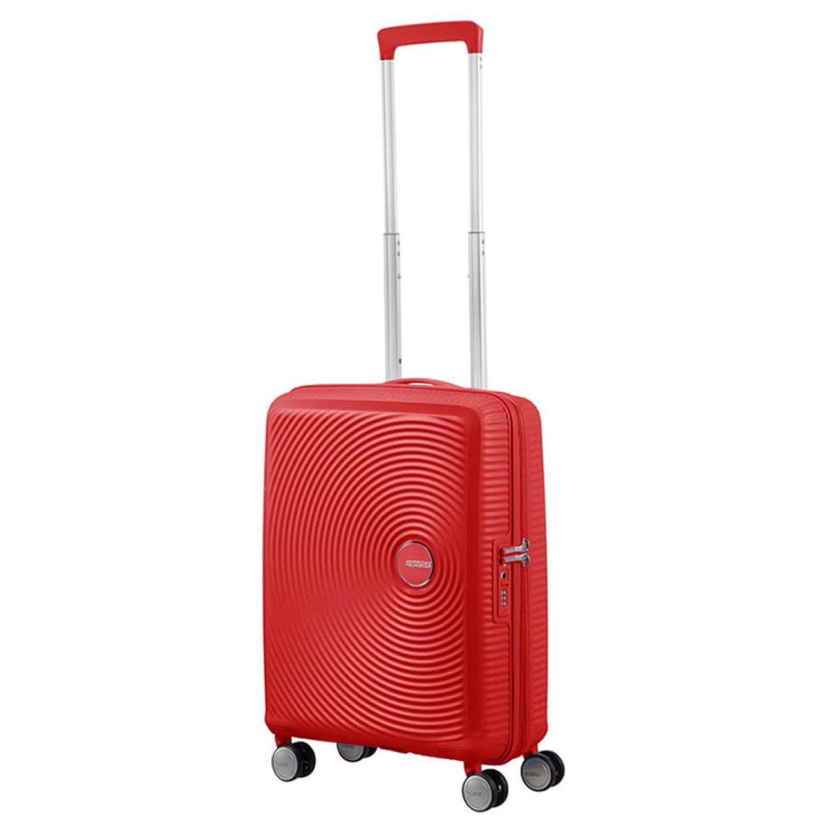 American Tourister Coral Red Soundbox Expandable Four-Wheel Cabin Suitcase 55cm