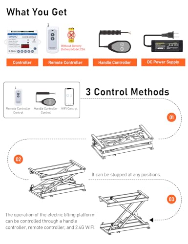 DIHOOL Electric Scissor Lift Table 350Lbs, 195-680MM Height Adjustable Electric Lifting Platform