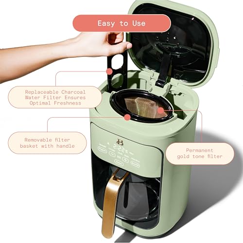 Beautiful Coffee Maker, 14-Cup, Touch Display, Programmable, 1200W, Stainless Steel, Keep Warm, 24h Timer dishwasher-safe (Black Sesame)