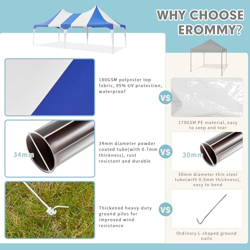 EROMMY 26x19ft Party Tent, White Wedding Tent, Decagonal Heavy Duty Canopy with 8 Removable Sidewalls, 8 Church Windows and 2 Pull-Back Doors