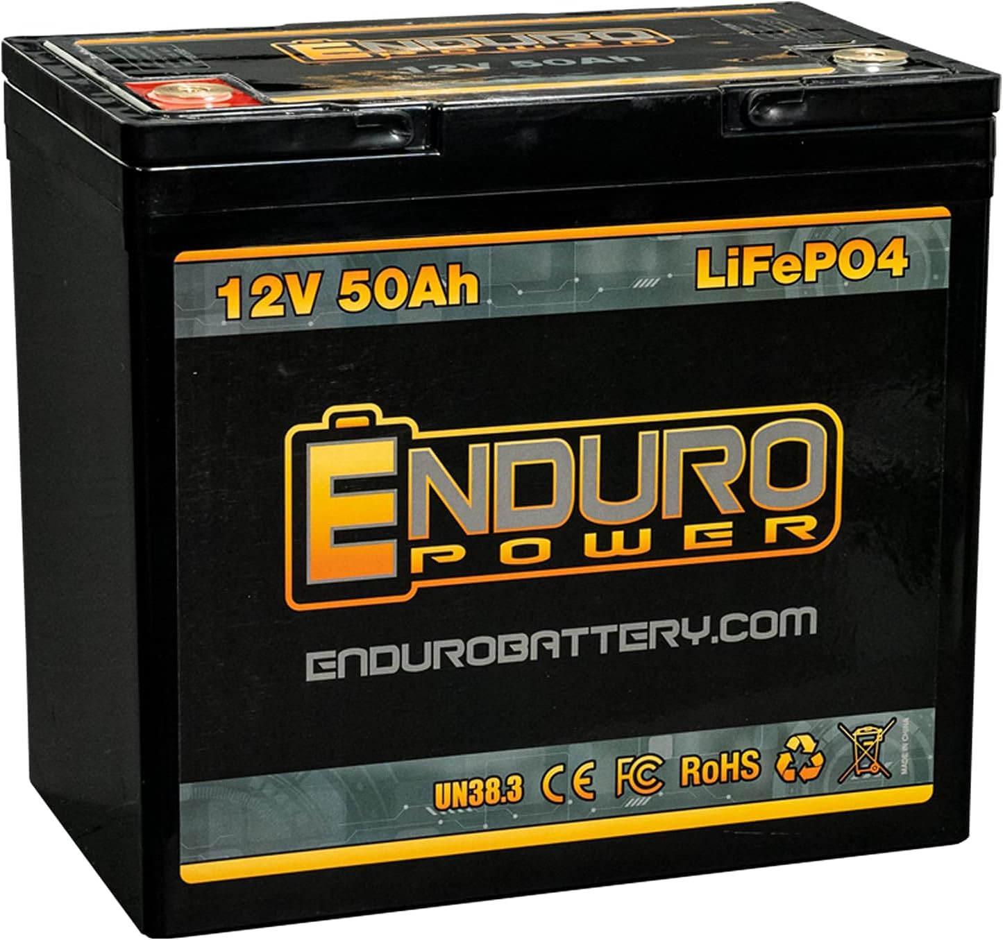 Enduro Power 12V 50Ah LiFePO4 Lithium Deep Cycle Battery, 2X the Power, Half the Weight, 20% Narrower Case Size, 50A BMS Fuels Your Adventure