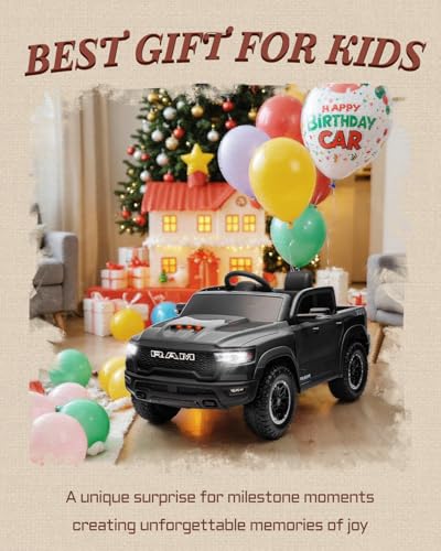 12V Licensed Ram 1500 Ride on Toy for Kids, Toddler Ride on Pickup Truck with Parent Remote Control, Electric Car for Kids with Truck Bed Storage