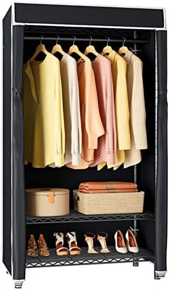V1S 3 Tiers Garment Racks With Cover Clothing Rack For Hanging Clothes Free Standing Wardrobe Closet For Small Spaces Heavy Duty Clothes Rack