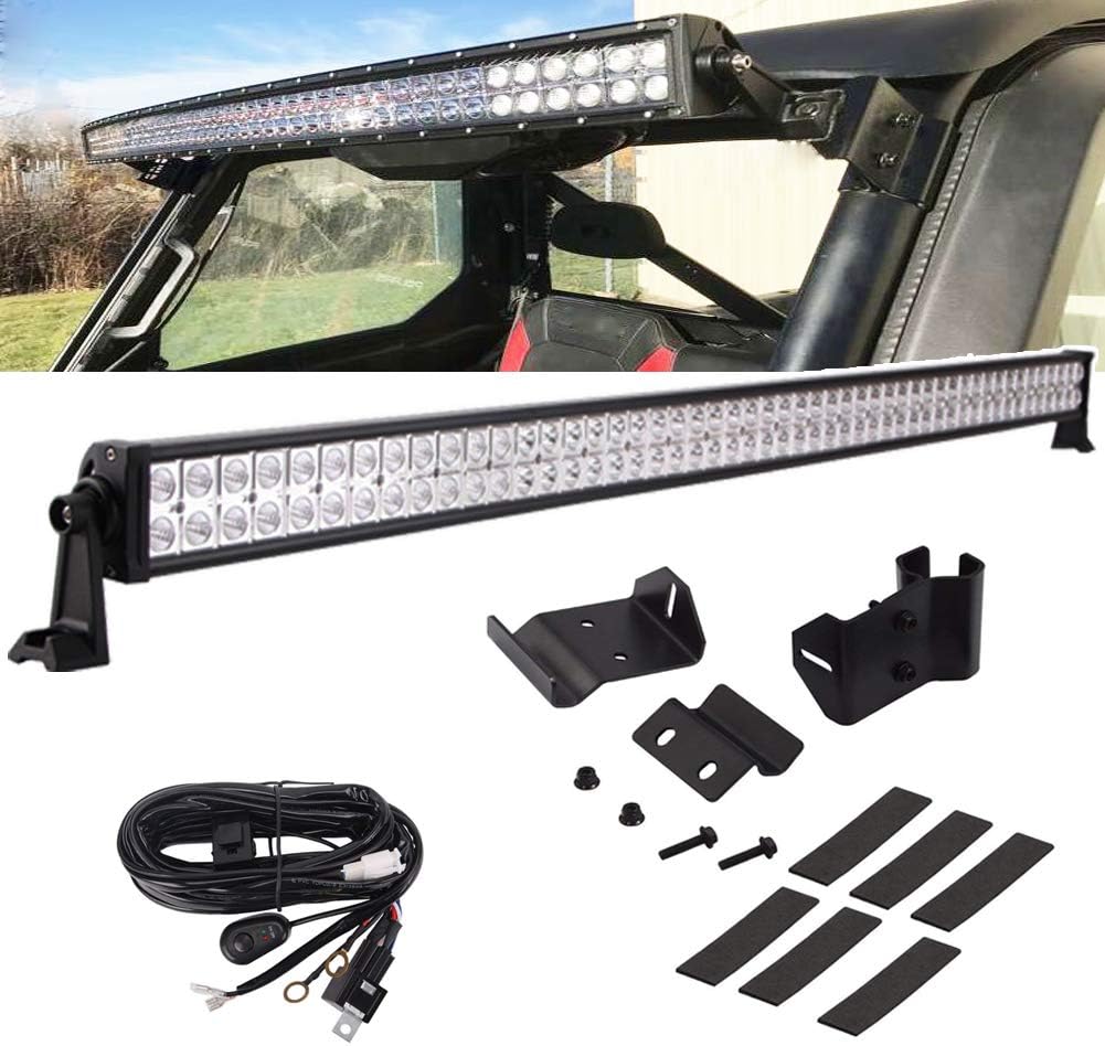 No Need Drilling 50 inch Curved Straight LED Light Bar Upper Windshield Pro-fit Cage Mounting Brackets Compatible with Polaris Ranger 500 570 900