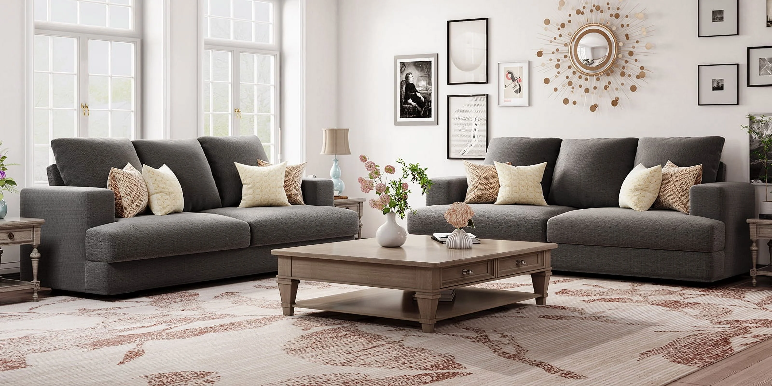 PapaJet 3 Seater Comfy Sofa with Extra Deep Seat, 97" Modern Couches for Living Room, Grey Chenille