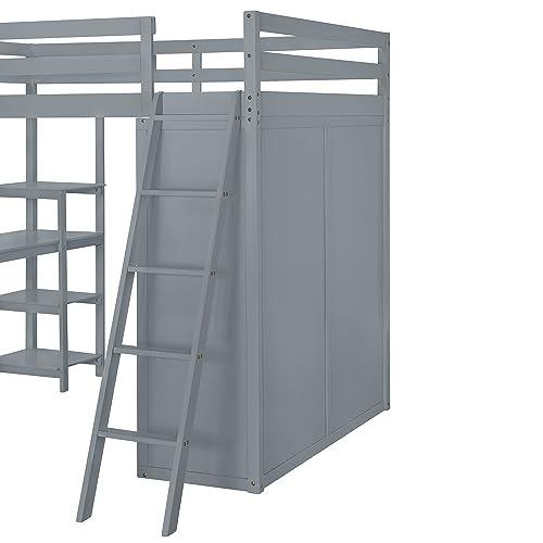 Harper & Bright Designs Full Size Loft Bed with Wardrobe and Desk, Solid Wood Loft Bed Frame with Storage, for Kids Teens Adults (Full Size, White)