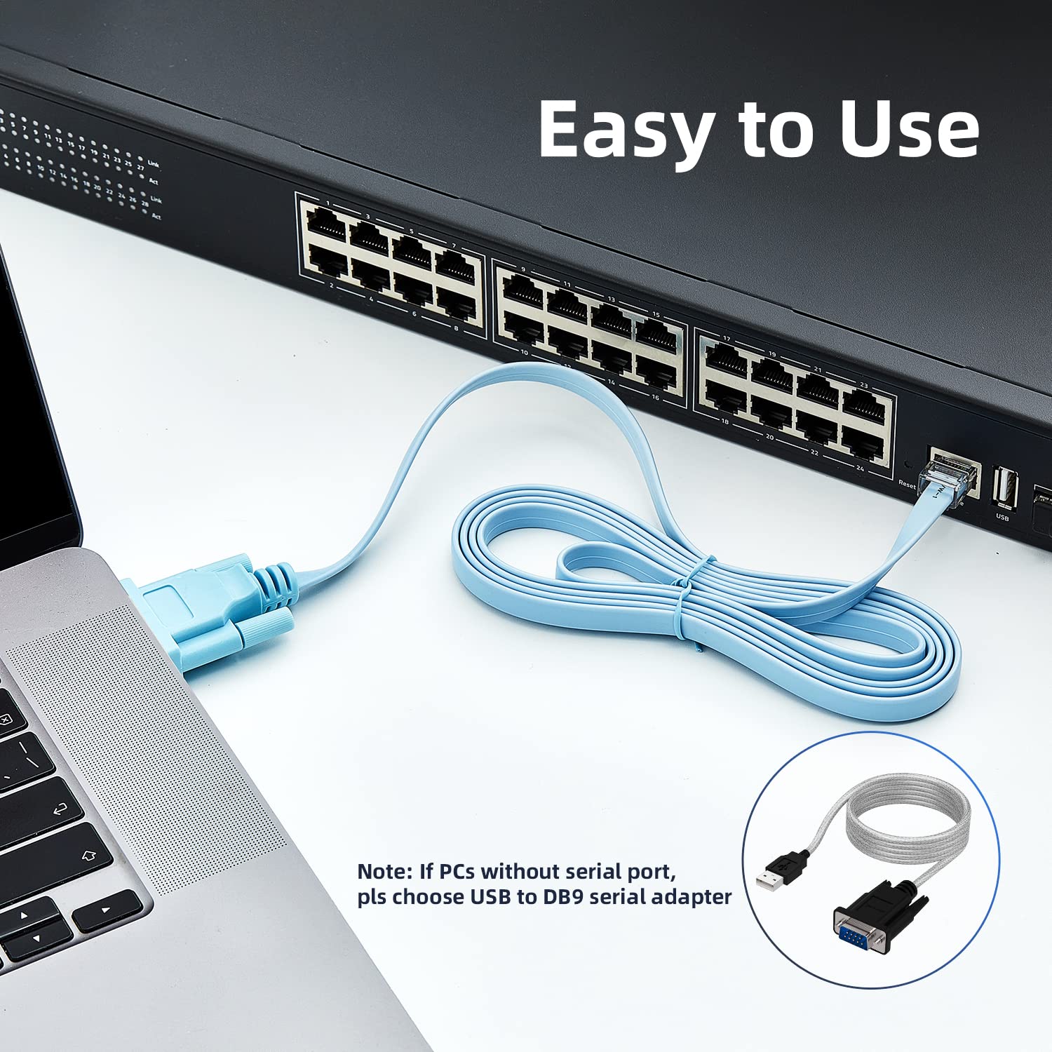 RJ45 to DB9 Console Cable, 1.8m/6ft RS232 to RJ45 Console Cables Serial Port Management Adapter Compatible with Cisco Router Switch