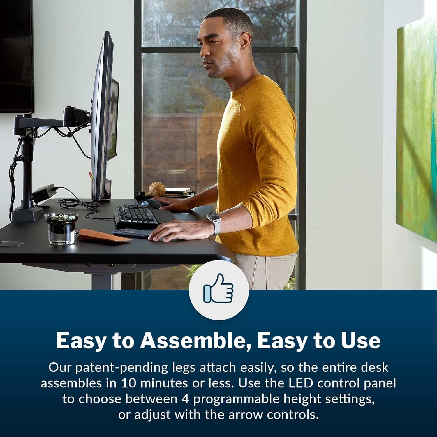 Vari Curve Electric Standing Desk 60" x 30" - Sit to Stand Desk for Home or Office - 4 Programmable Height Settings