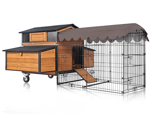 Ultimate Chicken Coop with Wheels - Spacious 76" Metal Frame Chicken House with 6 Nesting Box and Leakproof Pull-on Tray
