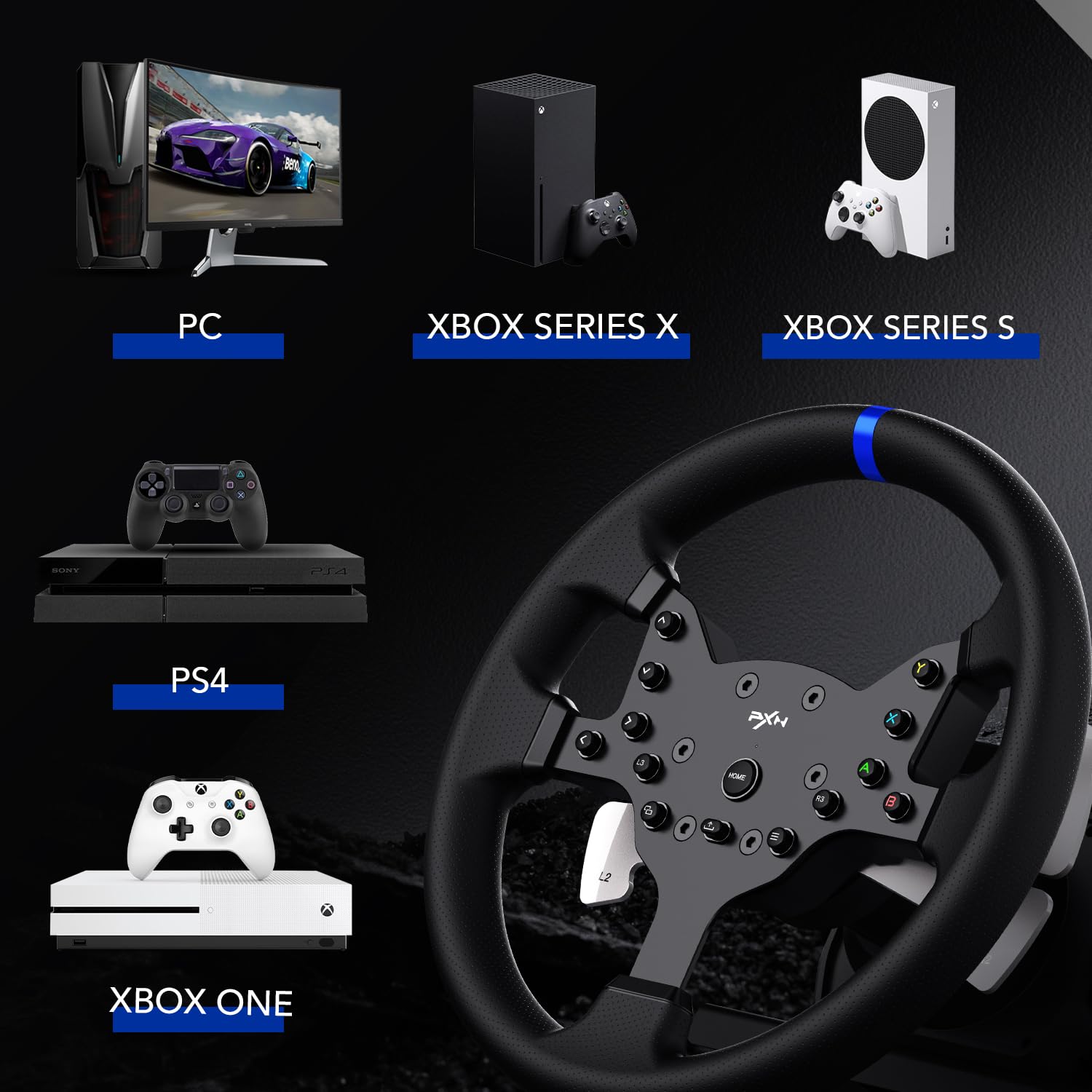 PXN V99 PC Racing Wheel, Real Force Feedback Steering Wheel with Pedals and Shifter, Detachable 270/900 Degree Race Steering Wheel Simulator for PC