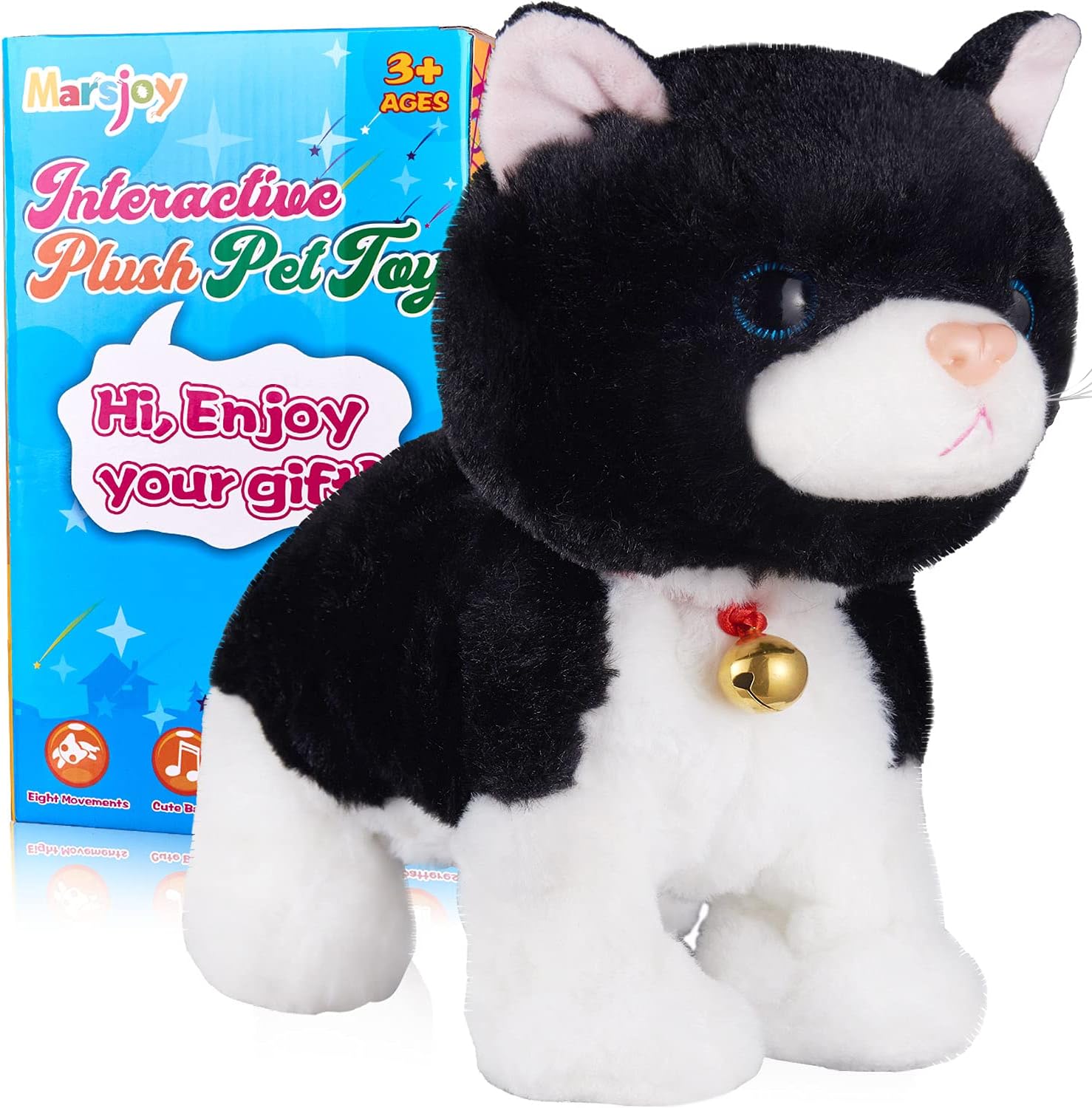 White Plush Cat Stuffed Animal Interactive Cat Robot Toy, Robotic Cat Barking Meow Kitten Touch Control, Electronic Cat Pet, Robot Cat Kitty Toy
