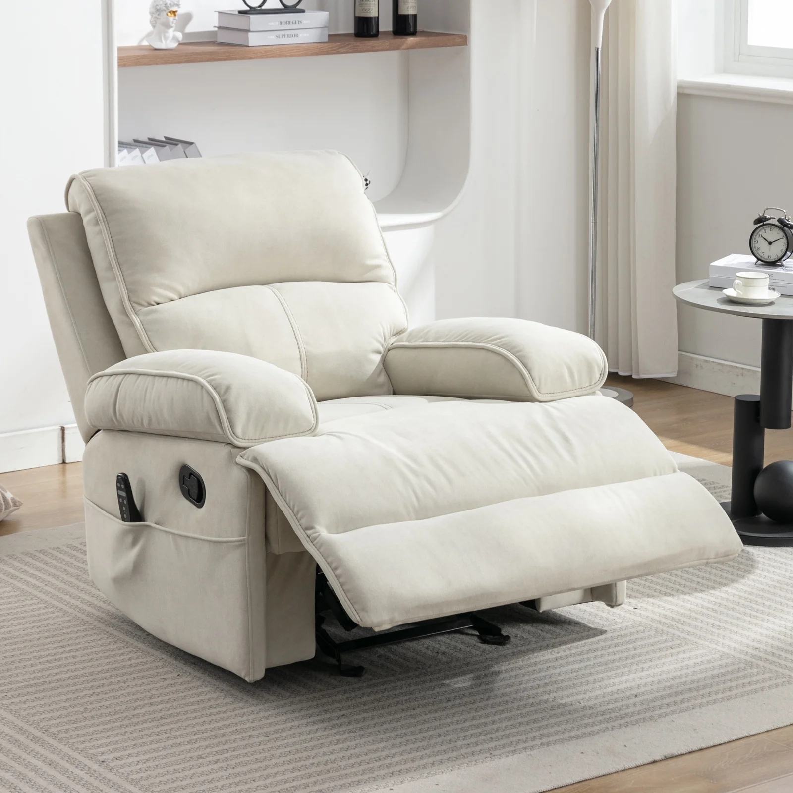 ijuicy Recliner Chair for Adults, Baby Velour Fabric Reclining Sofa Chair with Heat Vibration Function, Lazy Sofa Lift Chair