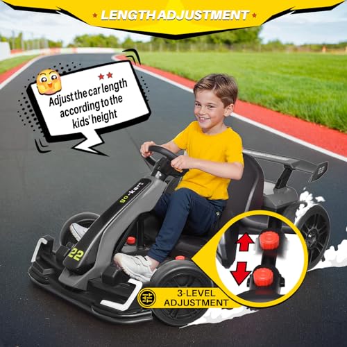 Blitzshark 24V Kids Go Kart 300W Powerful Drift Kart Electric Pedal Kart Outdoor Race Toy, with 2X150W Strong Motor, 7AH Big Battery
