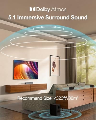 ULTIMEA 5.1CH Surround Sound Bar with Subwoofer, Dolby Atmos, VoiceMX & BassMX Tech, 300W Soundbar for Smart TV