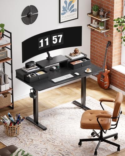 Marsail Electric Standing Desk with Drawers, 55″ x 28″ Height Adjustable Sit Stand Up Desk with Storage Shelf