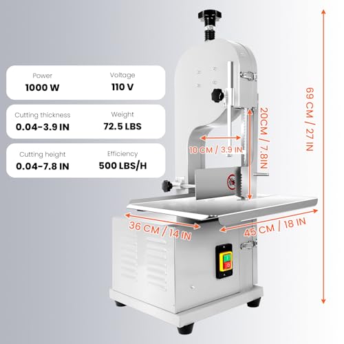 2000W Commercial Bandsaw Machine, 20x16" Stainless Table, 0.04-8" Cutting Thickness, Electric Bone Saw Machine with 8 Blades