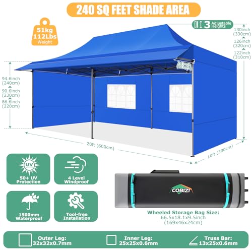 COBIZI 10x10 Pop Up Canopy Tent with Awning
