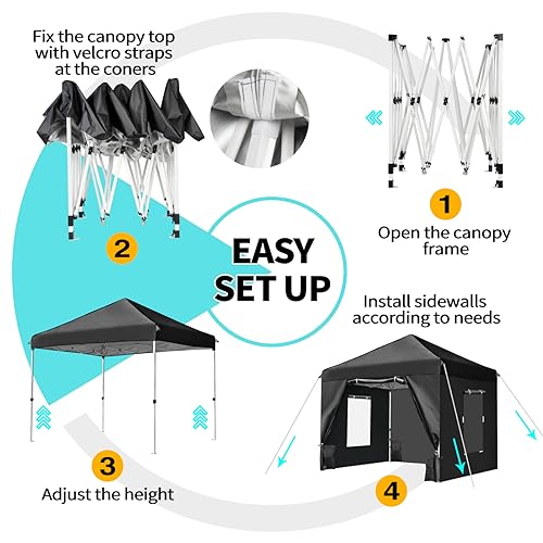 10x10 Pop Up Canopy Tent with 4 Removable Sidewalls and Windows, Ez Pop Up Outdoor Canopy, Adjustable Commercial Tent with Roller Bag