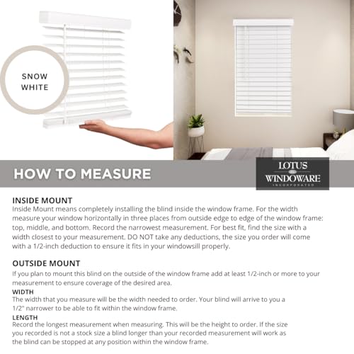LOTUS & WINDOWARE Cordless Faux Wood Blinds, 70" Wide x 72" Long, Smooth, Snow White, 2 Inch Horizontal blinds – for Living Room, Bedroom