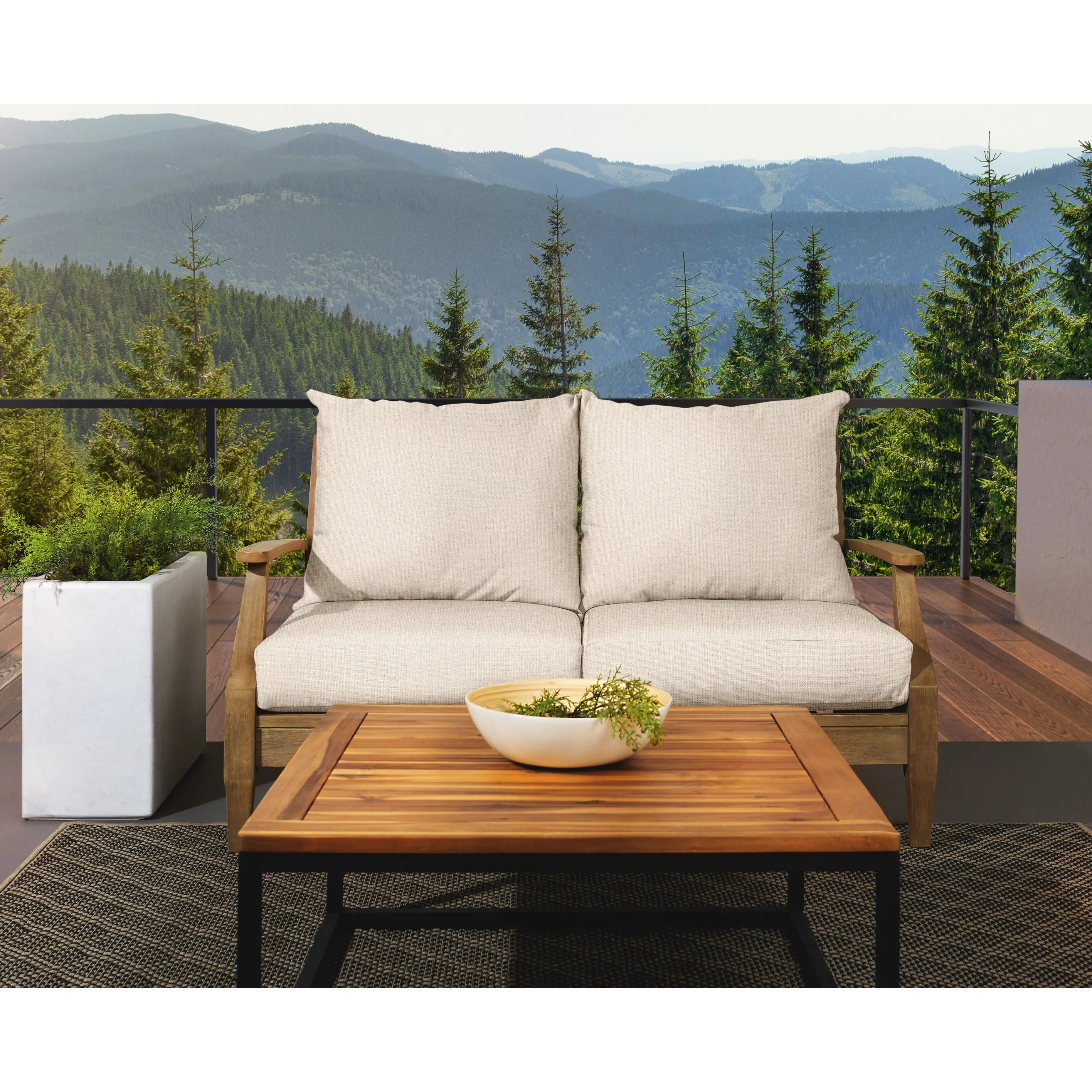 Sorra Home  Sunbrella Outdoor Loveseat Pillow and Cushion Set Cilantro - 23 in W x 25 in D x 5 in H