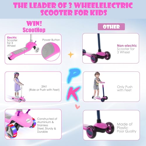 Electric Scooter for Kids Ages 3-8, Kids Electric Scooter, 3 Wheel Toddler Scooters with Flash Wheels and Widen Anti-Slip Deck, 3 Adjustable Height
