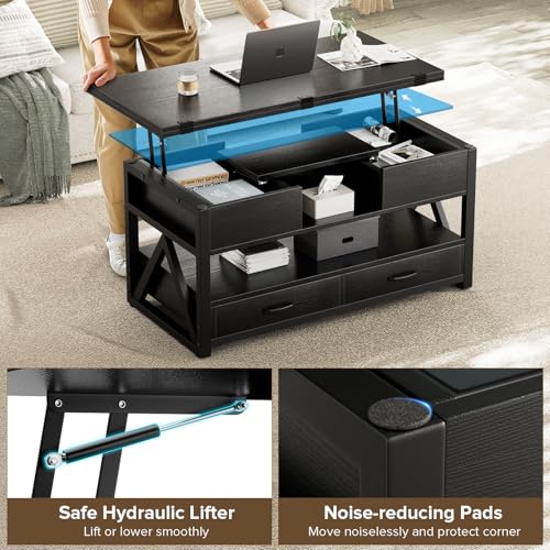 40" Lift Top Coffee Table,4 in 1 Multi-Function Lift Coffee Tables with Storage Drawers and Hidden Compartmen