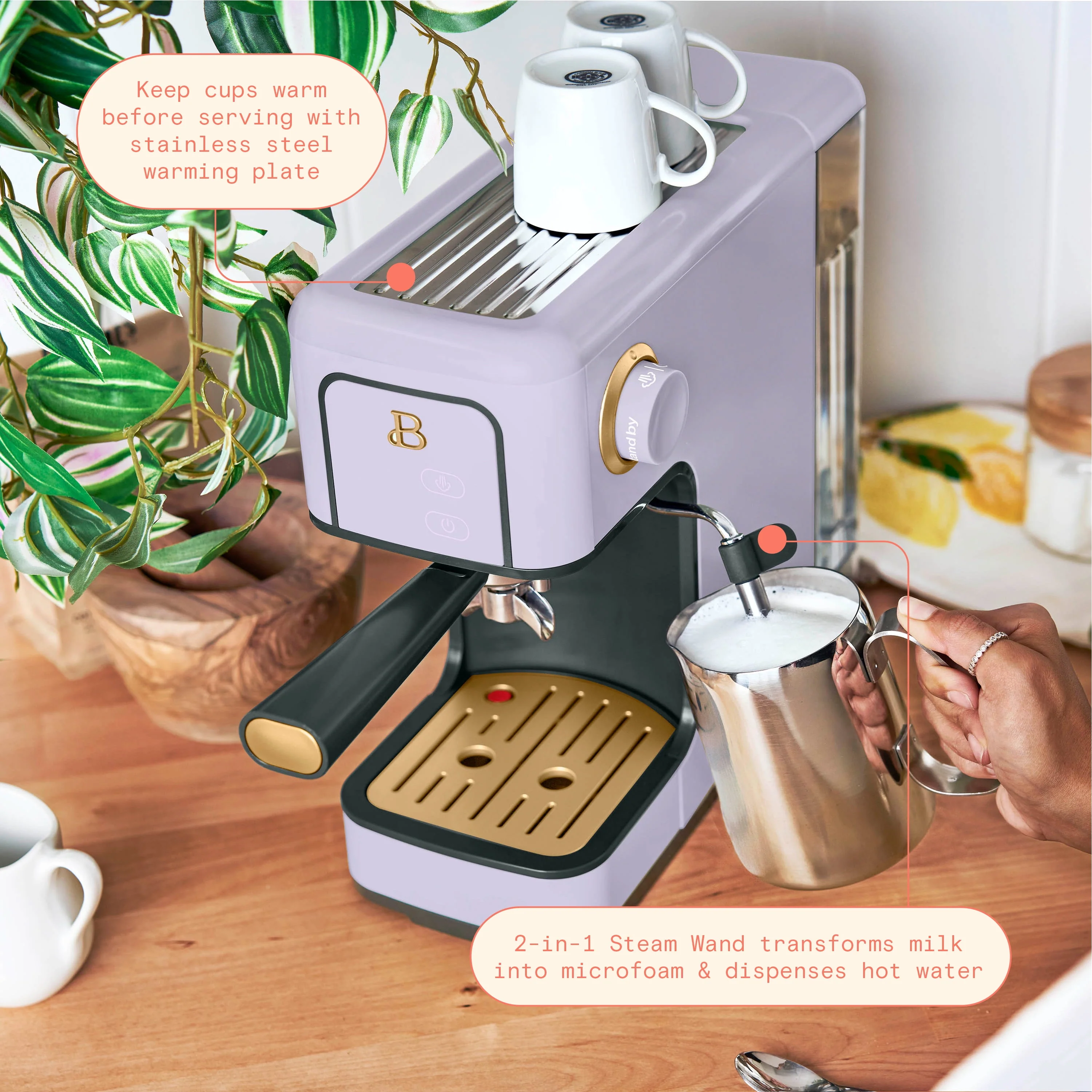 Beautiful Slim Espresso Maker with 20-Bar Pressure, White Icing by Drew Barrymore