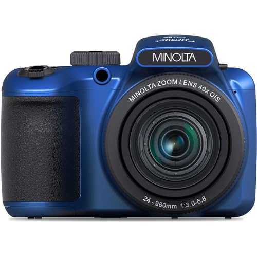 MINOLTA MN40Z 20 Mega Pixels 40x Optical Zoom Digital Camera with 1080p FHD Video (Purple) Bundle with 64GB Memory Card + Vlog Tripod + 4xAA Battery