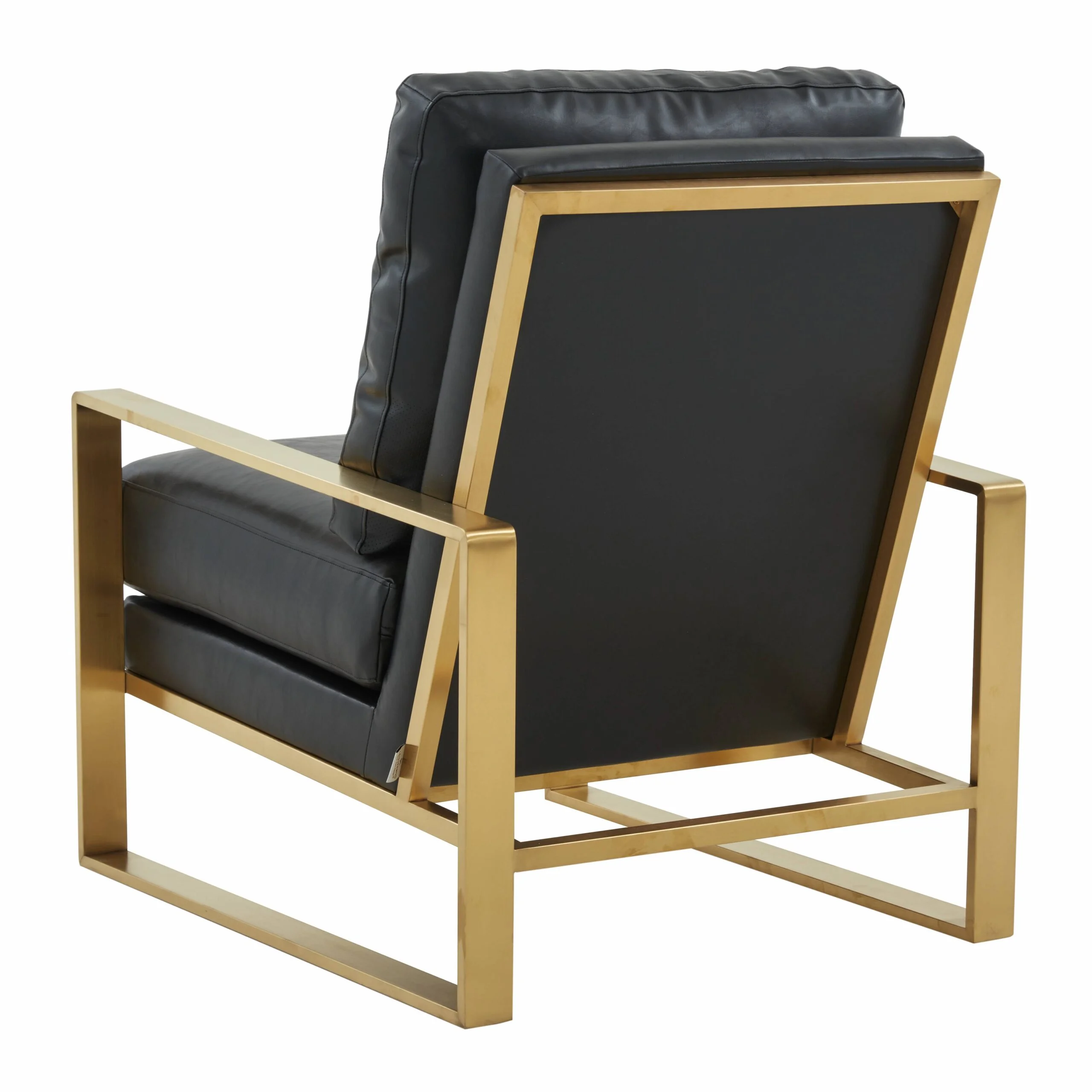 LeisureMod Jefferson 3-Piece Living Room Set with Leather Arm Chairs and Octagonal Coffee Table with Gold Base for Living Room, Black