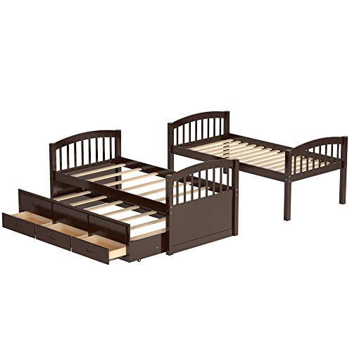 Harper & Bright Designs Twin Over Twin Bunk Bed with Storage Drawers, Solid Wood Bunk Bed Frame with Trundle, for Kids, Teens, Adults (White)