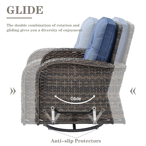 Patio Wicker Chairs Swivel Rocker - Outdoor Swivel Rocking Chairs Set of 2 with Rattan Side Table